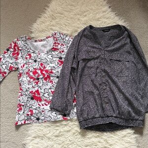 Lot of 2 Tops: Jessica V-Neck Black & White Polka Dot Top & Cleo Floral Shirt